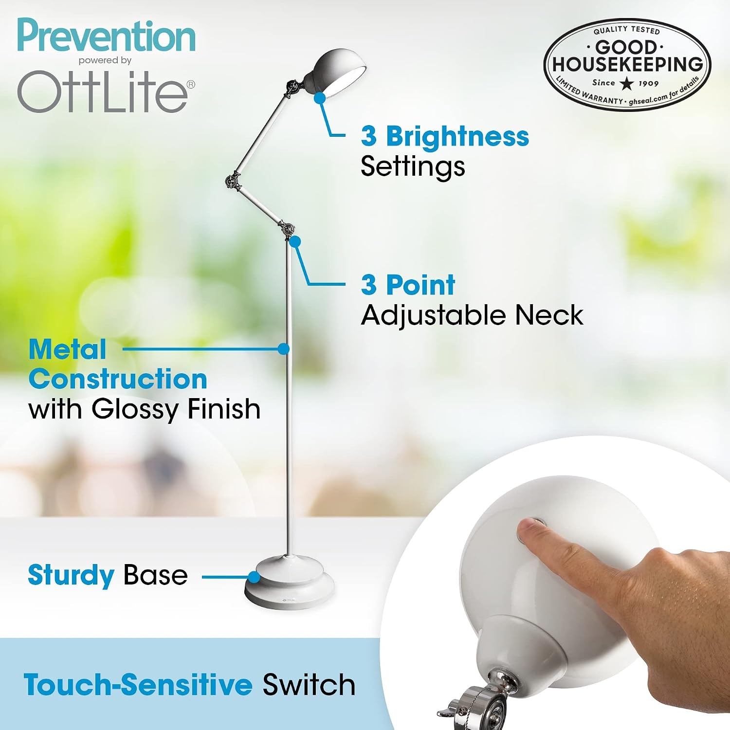 image:imageOttLite Pharmacy Adjustable LED Floor Lamp Prevention Series Designed to Reduce Eyestrain 3Point Adjustable Neck 3 Brightness Settings with Touch Controls Office Work Reading amp Studying