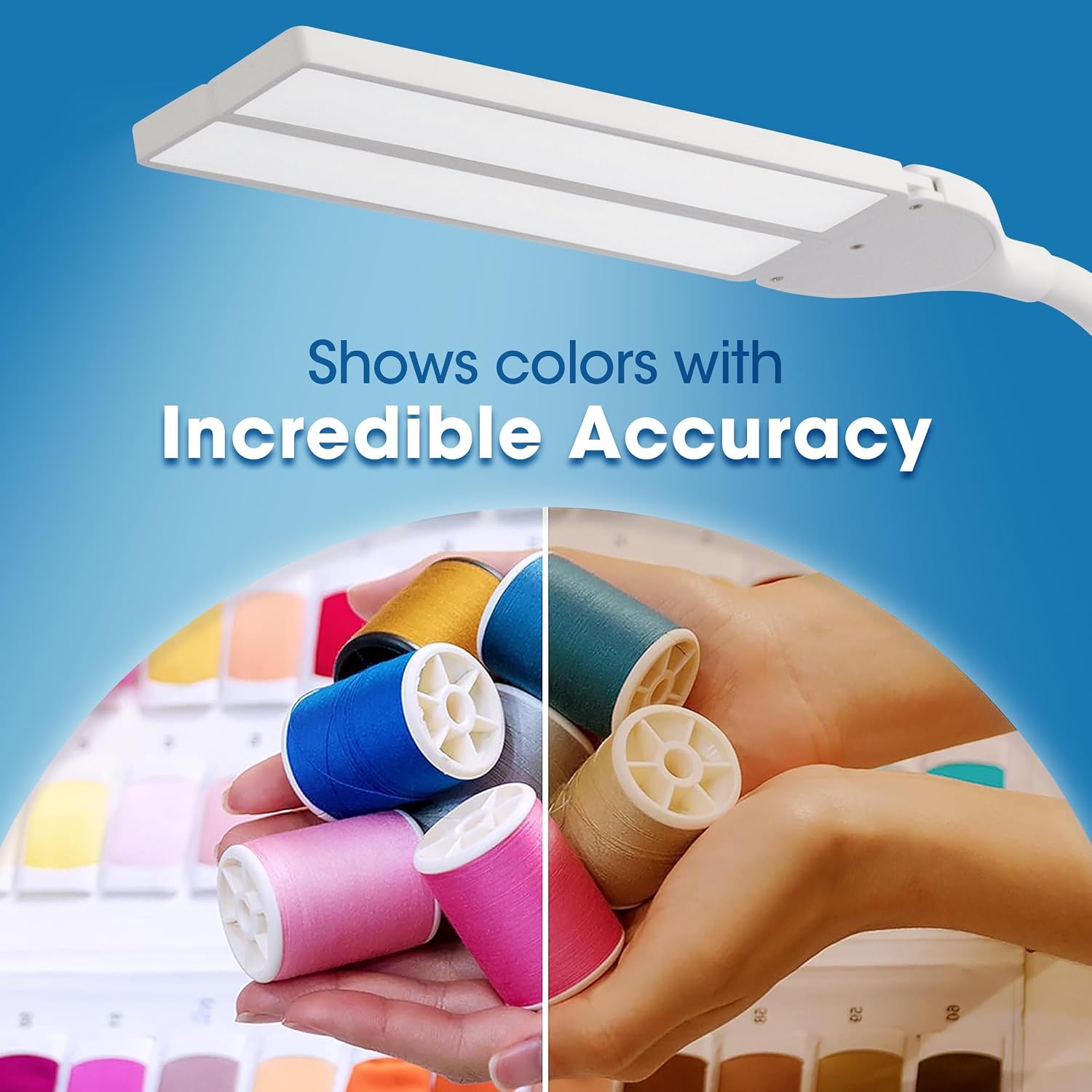 image:imageOttLite Pivot LED Clamp Desk Lamp Dual Lamp Shades amp Flexible Neck with ClearSun LED Technology 3 Color Temperature Modes Dimmable LEDs amp TouchActivated Controls for Crafting Sewing amp StudyingDual Shade White Lamp