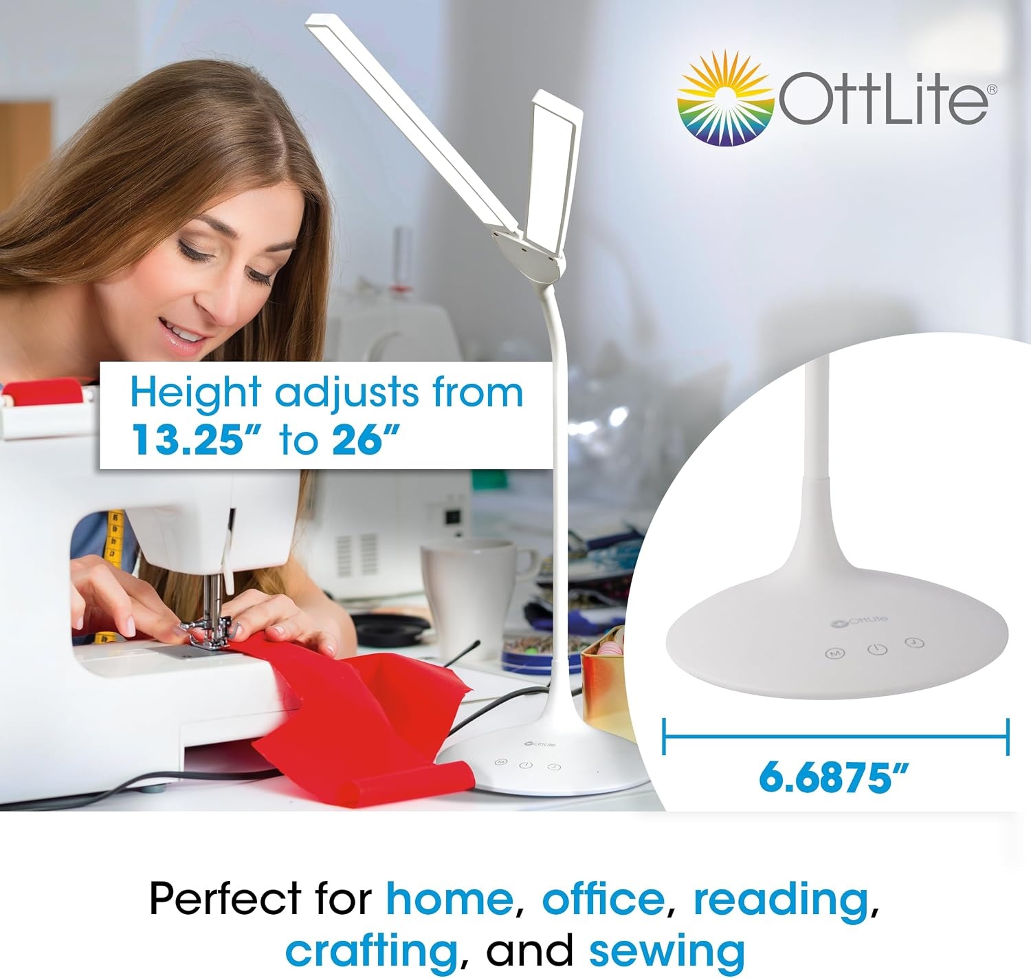 image:imageOttLite Pivot LED Clamp Desk Lamp Dual Lamp Shades amp Flexible Neck with ClearSun LED Technology 3 Color Temperature Modes Dimmable LEDs amp TouchActivated Controls for Crafting Sewing amp StudyingDual Shade White Lamp