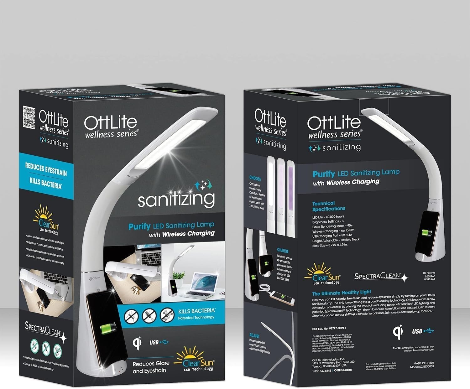 image:imageOttLite Purify LED Sanitizing Desk Lamp with Wireless Charging Eliminates up to 999 of Bacteria Touch Activated Flexible Neck Modern Light for Reading Crafting amp Office Desktop