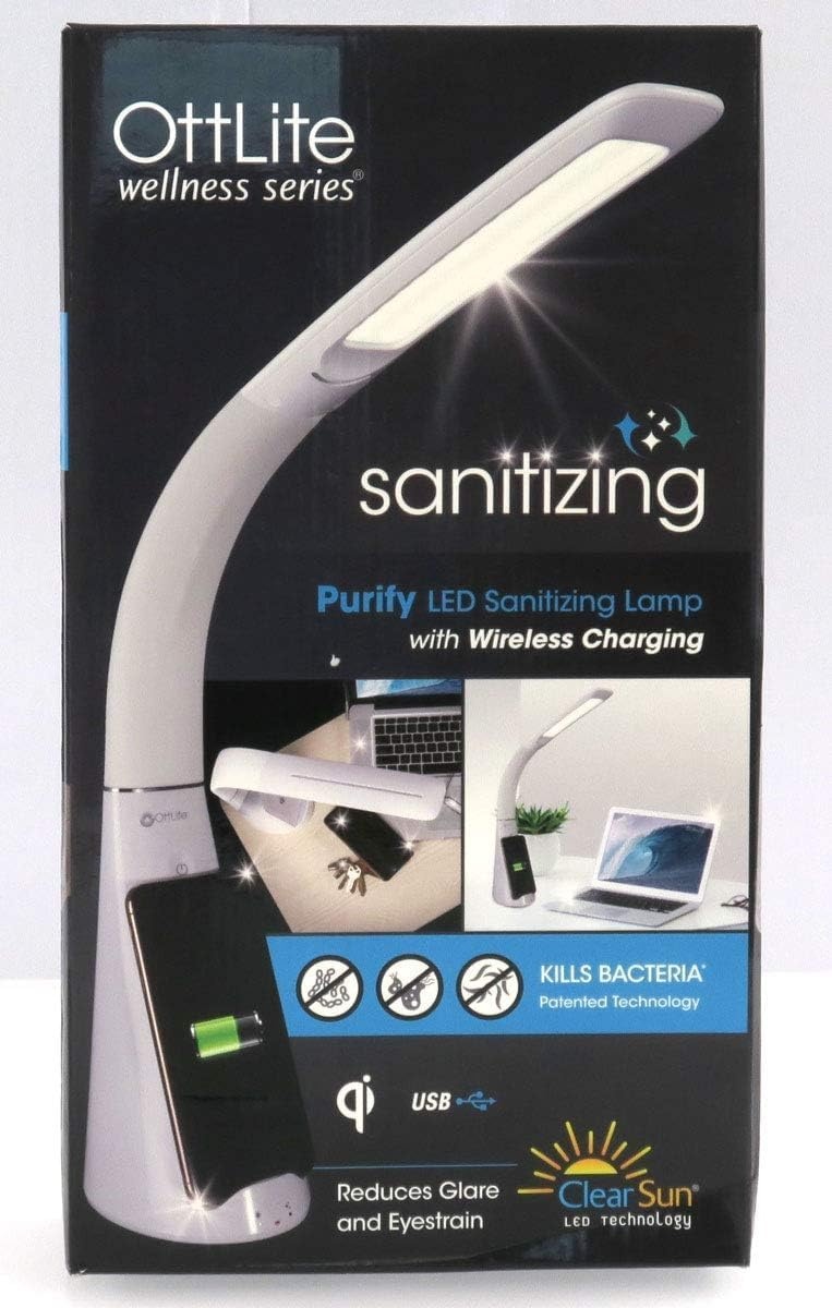 image:imageOttLite Purify LED Sanitizing Desk Lamp with Wireless Charging Eliminates up to 999 of Bacteria Touch Activated Flexible Neck Modern Light for Reading Crafting amp Office Desktop