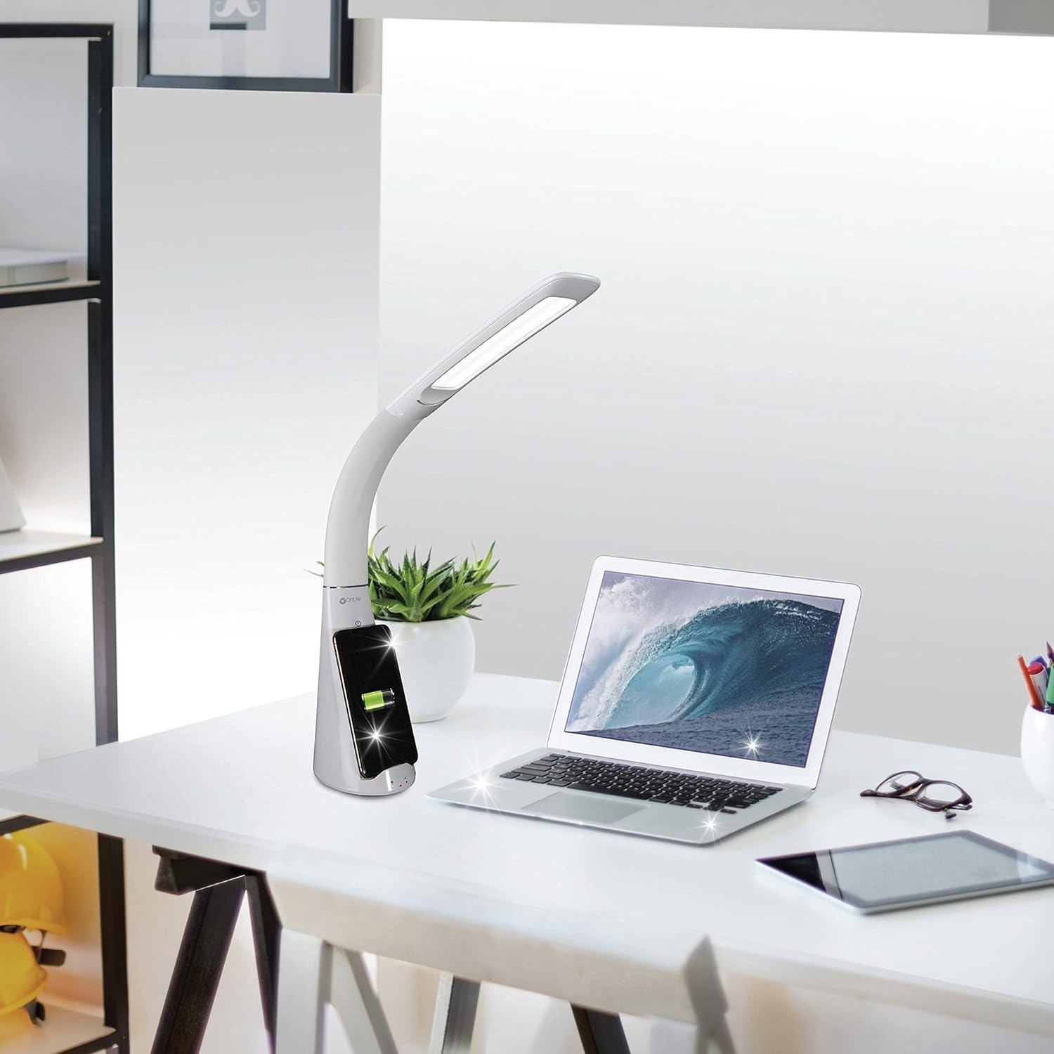 image:imageOttLite Purify LED Sanitizing Desk Lamp with Wireless Charging Eliminates up to 999 of Bacteria Touch Activated Flexible Neck Modern Light for Reading Crafting amp Office Desktop