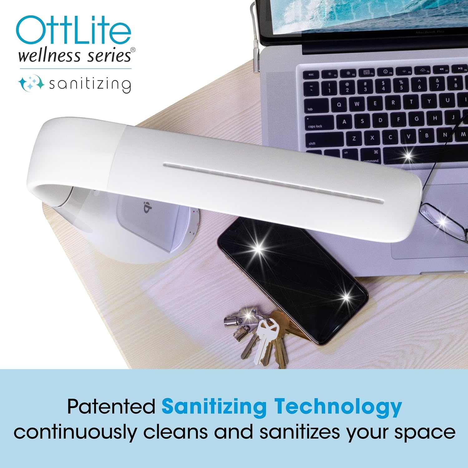 image:imageOttLite Purify LED Sanitizing Desk Lamp with Wireless Charging Eliminates up to 999 of Bacteria Touch Activated Flexible Neck Modern Light for Reading Crafting amp Office Desktop