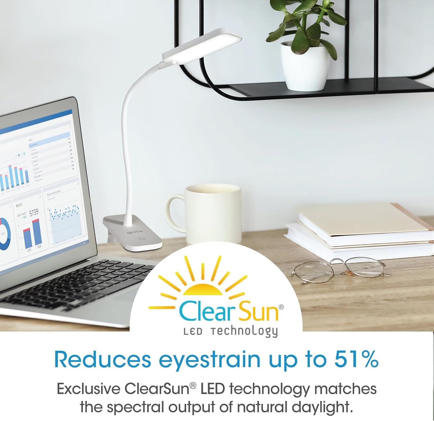 image:imageOttLite Rechargeable LED Clip Lamp ClearSun LED Technology with Touch Activated Control Dimmable LEDs amp Flexible Arm TravelFriendly Clip Light for Reading Bed Headboard amp Computers