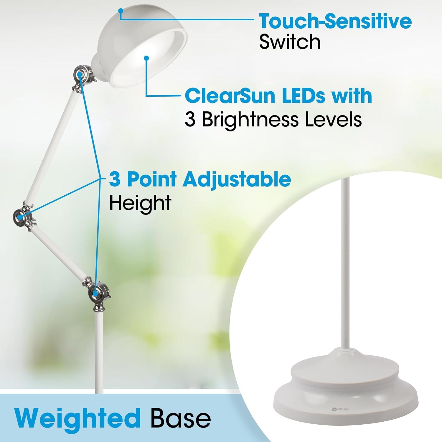 image:imageOttLite Revive LED Floor Lamp with ClearSun LED Technology TouchSensitive Control 3 Brightness Mode Reduces Eyestrain Great for Office Home Dorm Bedroom College Living Room