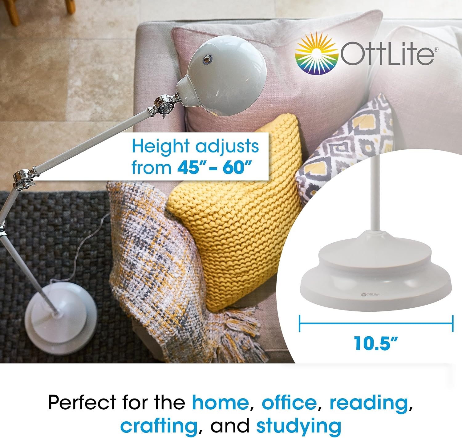 image:imageOttLite Revive LED Floor Lamp with ClearSun LED Technology TouchSensitive Control 3 Brightness Mode Reduces Eyestrain Great for Office Home Dorm Bedroom College Living Room