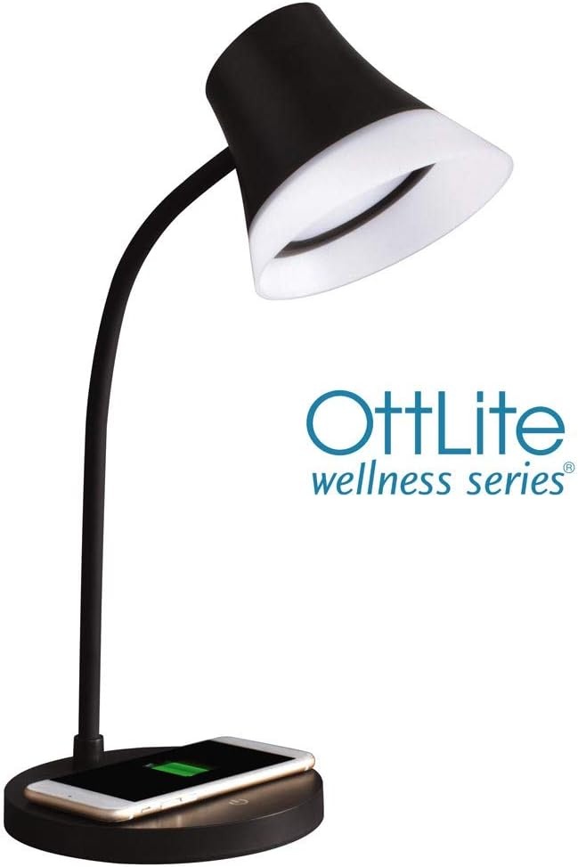 image:imageOttLite Shine LED Desk Lamp with Qi Wireless Charging and 21A USB Charging Port Black