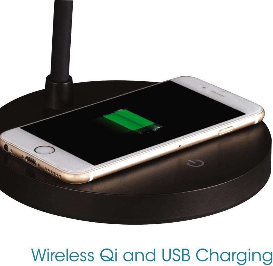 image:imageOttLite Shine LED Desk Lamp with Qi Wireless Charging and 21A USB Charging Port Black