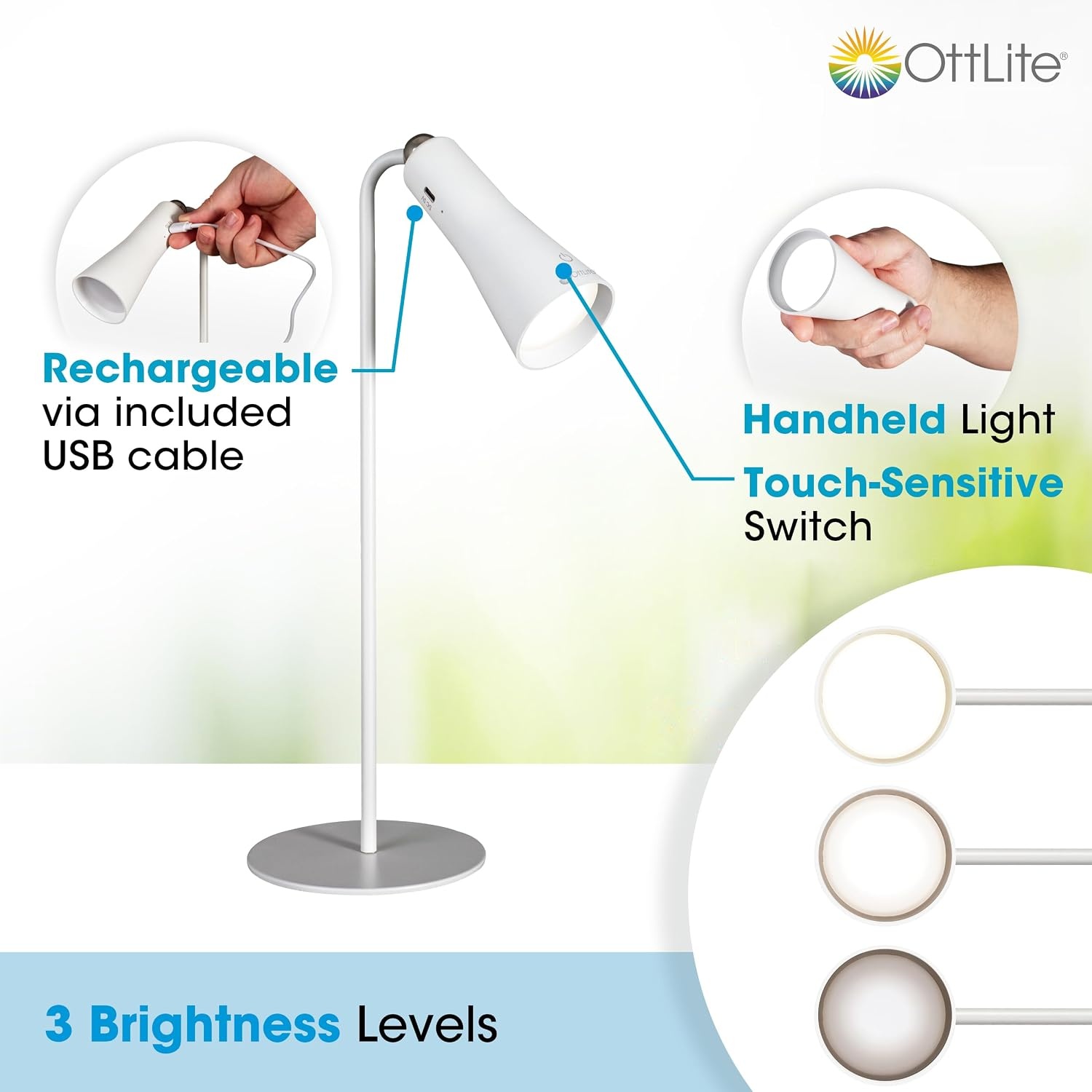 image:imageOttLite Switch 3in1 Rechargeable Task Lamp Clearsun White RetailWhite