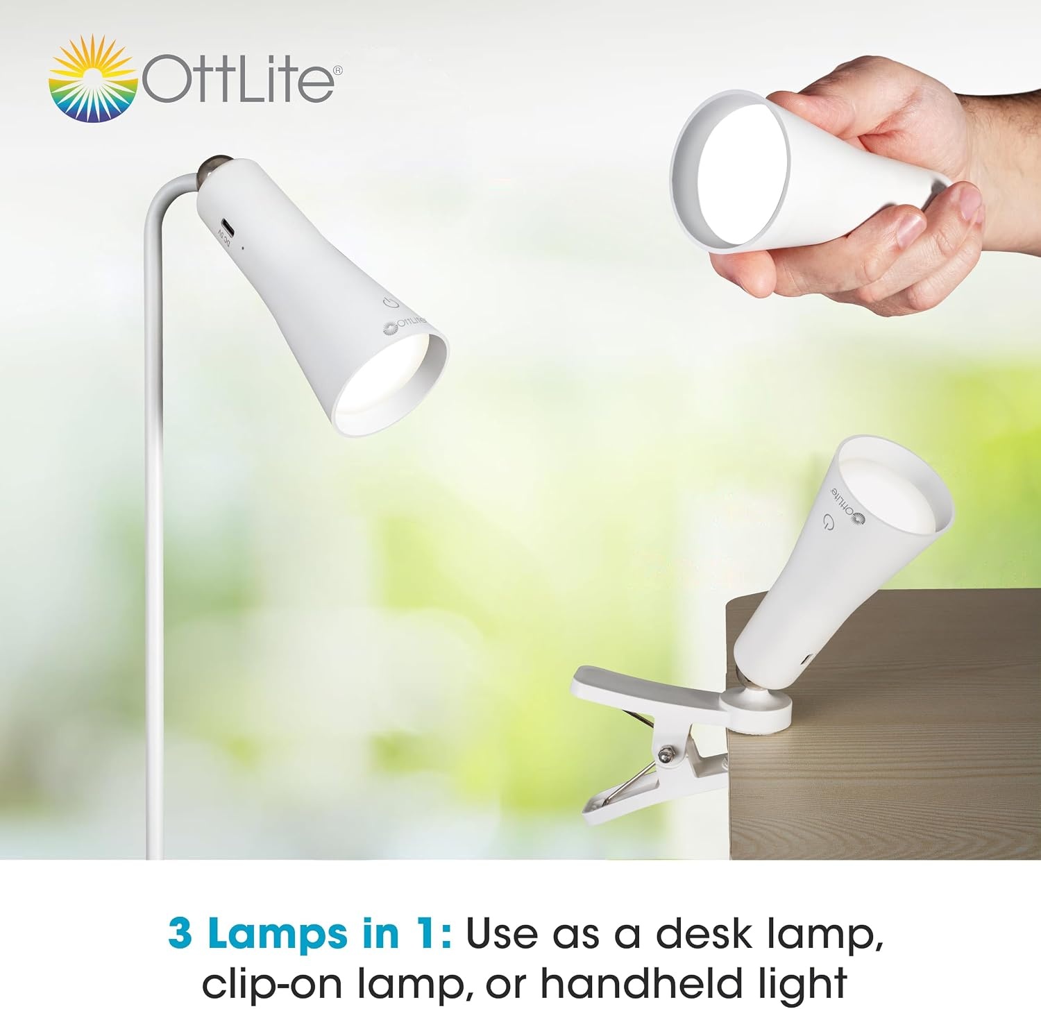 image:imageOttLite Switch 3in1 Rechargeable Task Lamp Clearsun White RetailWhite