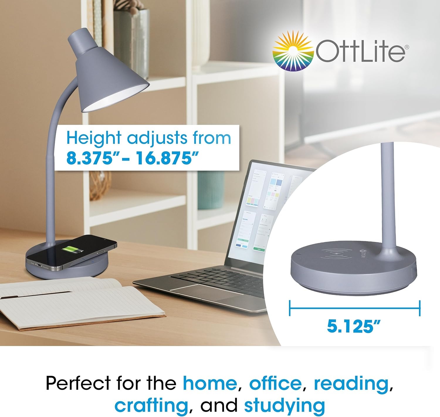 image:imageOttLite Twist LED Desk Lamp with Wireless Charging Pad 3 Color Temperatures Flexible Neck Book Light Table Lamp Reading Light Work Desk Lamps for Home Office or Bedside