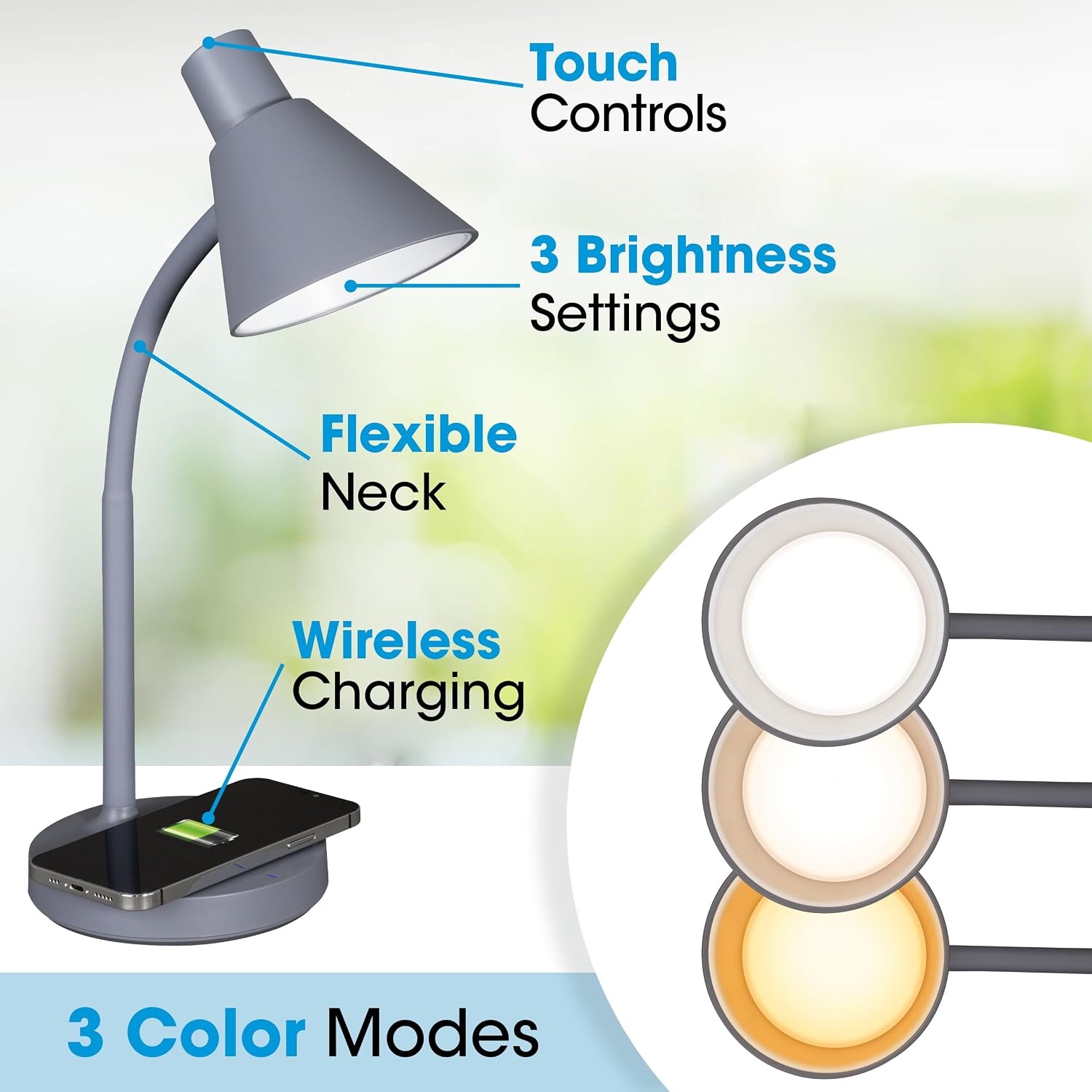 image:imageOttLite Twist LED Desk Lamp with Wireless Charging Pad 3 Color Temperatures Flexible Neck Book Light Table Lamp Reading Light Work Desk Lamps for Home Office or Bedside