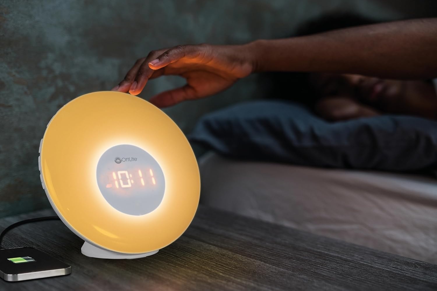image:imageOttLite Wake Up Light with White Noise Sound Machine Color Changing Sunrise Simulation 7 Wake Up Sounds Snooze Function Smart Alarm Clock for Heavy Sleepers Sunlight Lamp with USB Charging Port