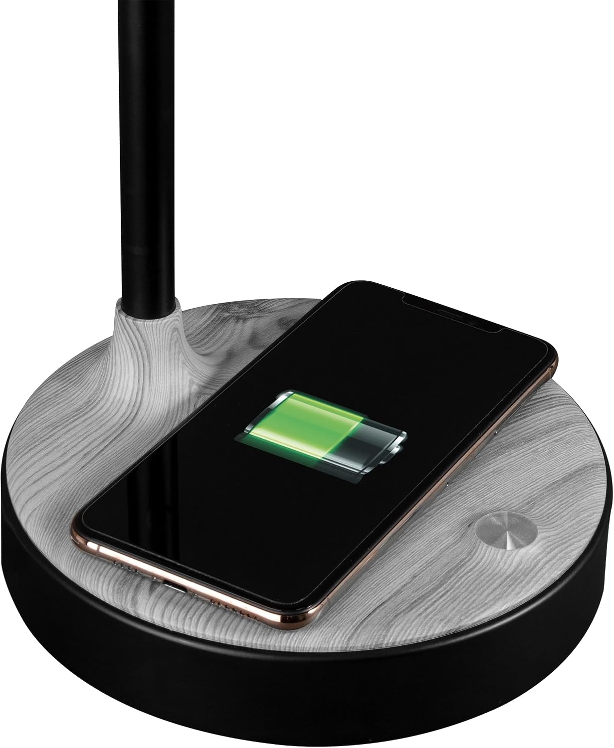 image:imageOttLite Wellness Series Wireless Charging LED Table Lamp Black with Grey Woodgrain AccentsTouch Activated Controls Flexible Neck ClearSun LED Light for Work Study ReadingBlack