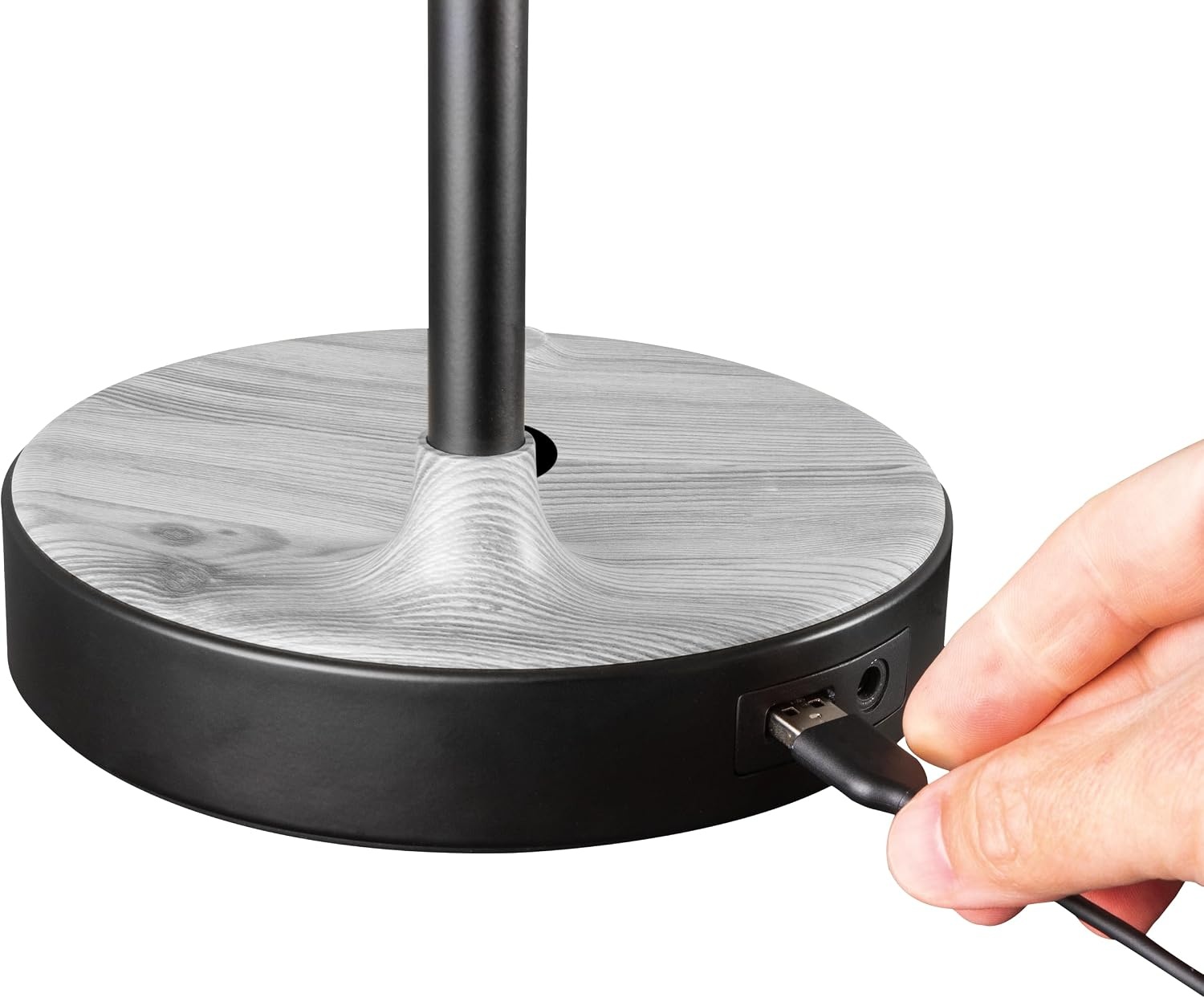 image:imageOttLite Wellness Series Wireless Charging LED Table Lamp Black with Grey Woodgrain AccentsTouch Activated Controls Flexible Neck ClearSun LED Light for Work Study ReadingBlack