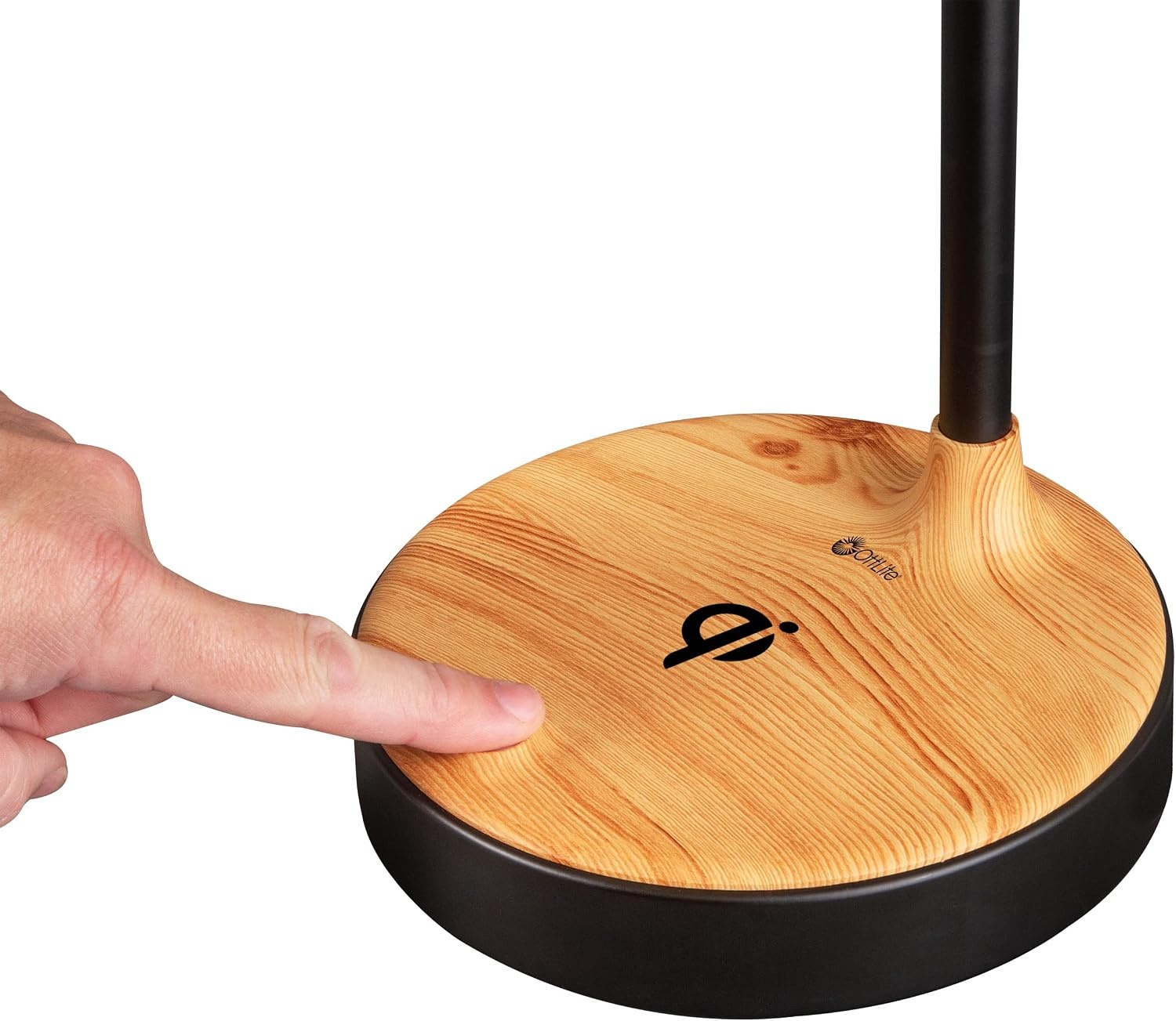 image:imageOttLite Wellness Series Wireless Charging LED Table Lamp Black with Grey Woodgrain AccentsTouch Activated Controls Flexible Neck ClearSun LED Light for Work Study ReadingBrown