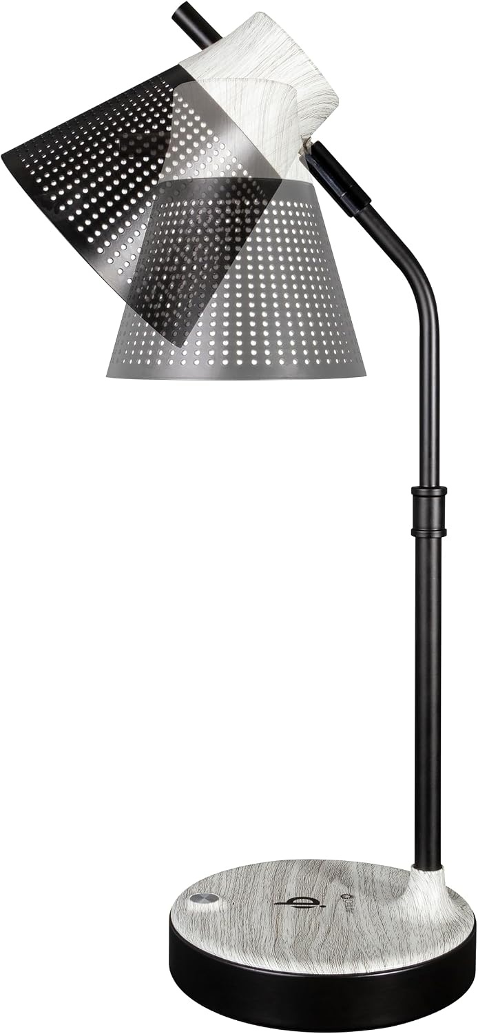 image:imageOttLite Wellness Series Wireless Charging LED Table Lamp Black with Grey Woodgrain AccentsTouch Activated Controls Flexible Neck ClearSun LED Light for Work Study ReadingBlack