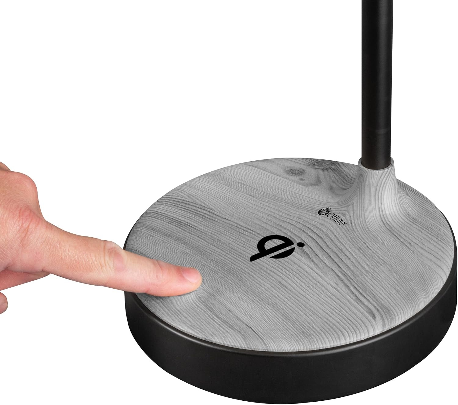 image:imageOttLite Wellness Series Wireless Charging LED Table Lamp Black with Grey Woodgrain AccentsTouch Activated Controls Flexible Neck ClearSun LED Light for Work Study ReadingBlack