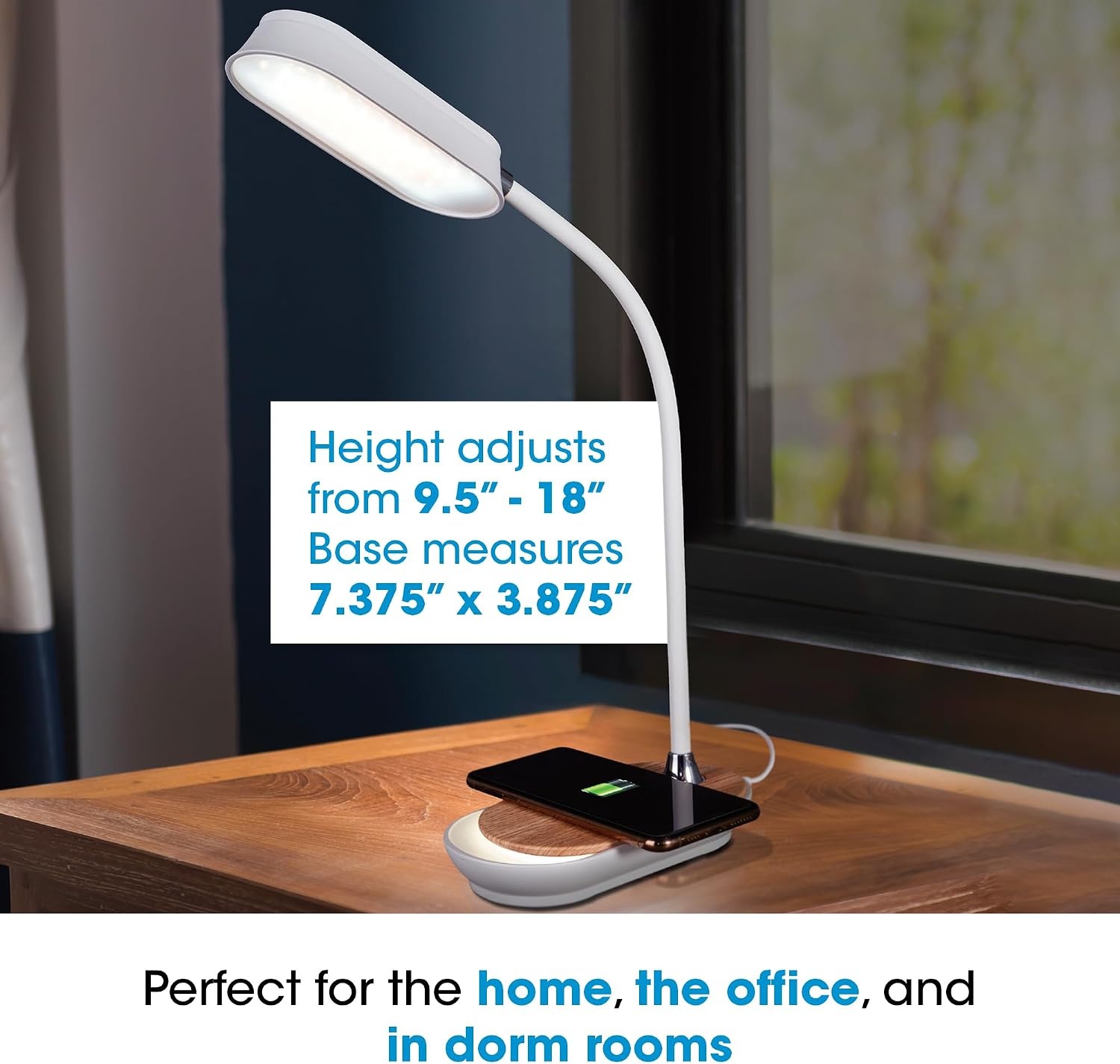 image:imageOttlite Inspire LED Desk Lamp with Wireless Charging ClearSun LED Technology Flexible Neck Dimmable with Touch Controls amp Night Light Feature for Offices Dorm Rooms amp Bedside Tables
