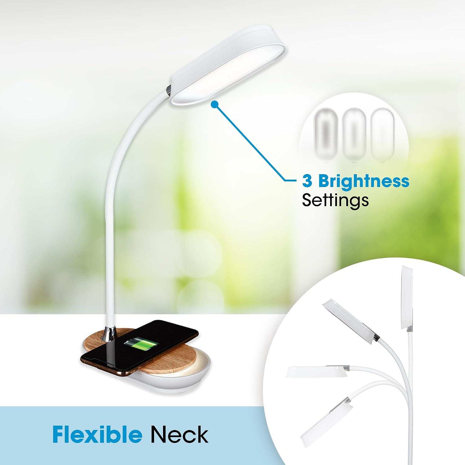image:imageOttlite Inspire LED Desk Lamp with Wireless Charging ClearSun LED Technology Flexible Neck Dimmable with Touch Controls amp Night Light Feature for Offices Dorm Rooms amp Bedside Tables