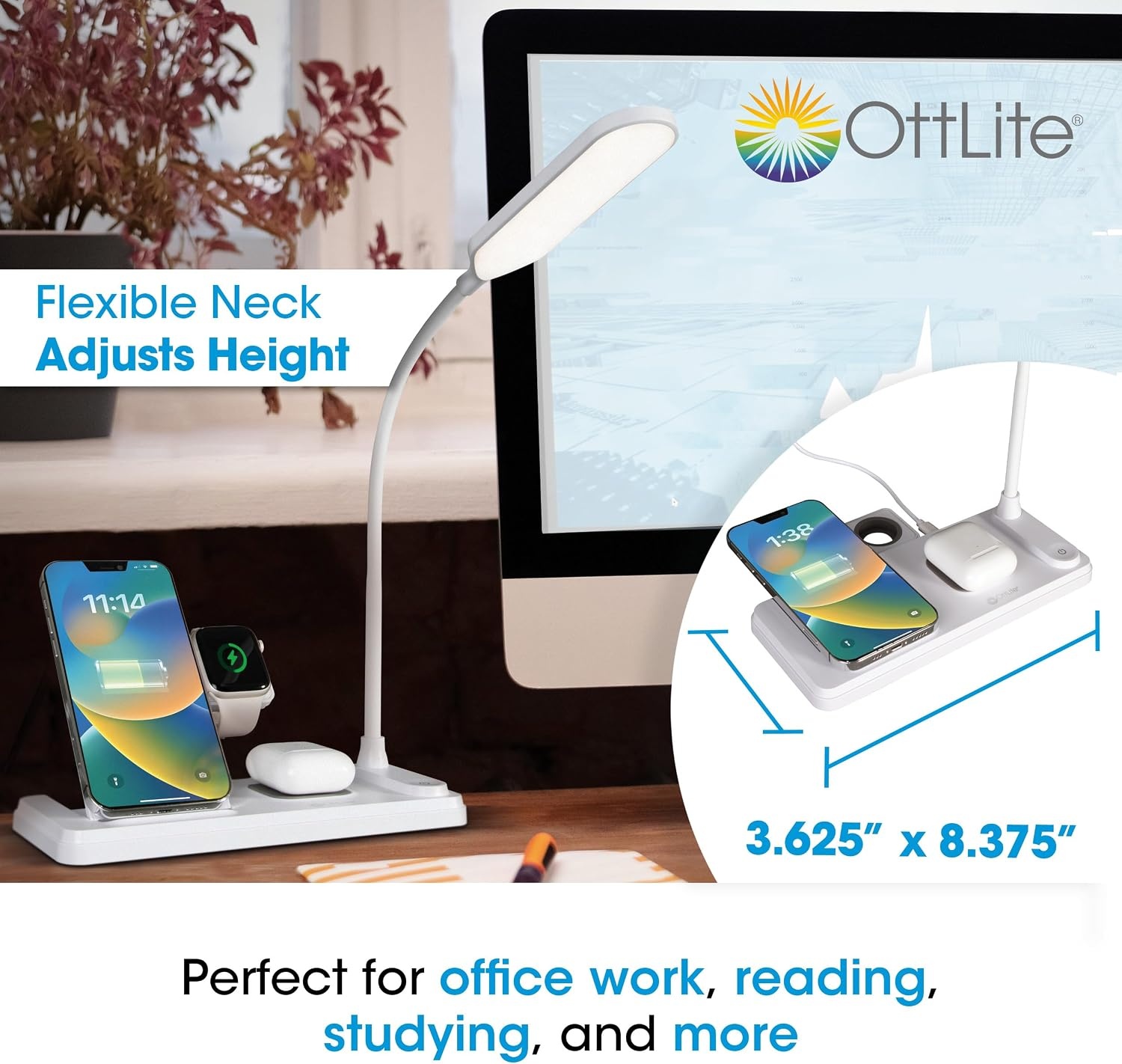 image:imageOttlite LED Desk Lamp with MultiDevice Charging Station White