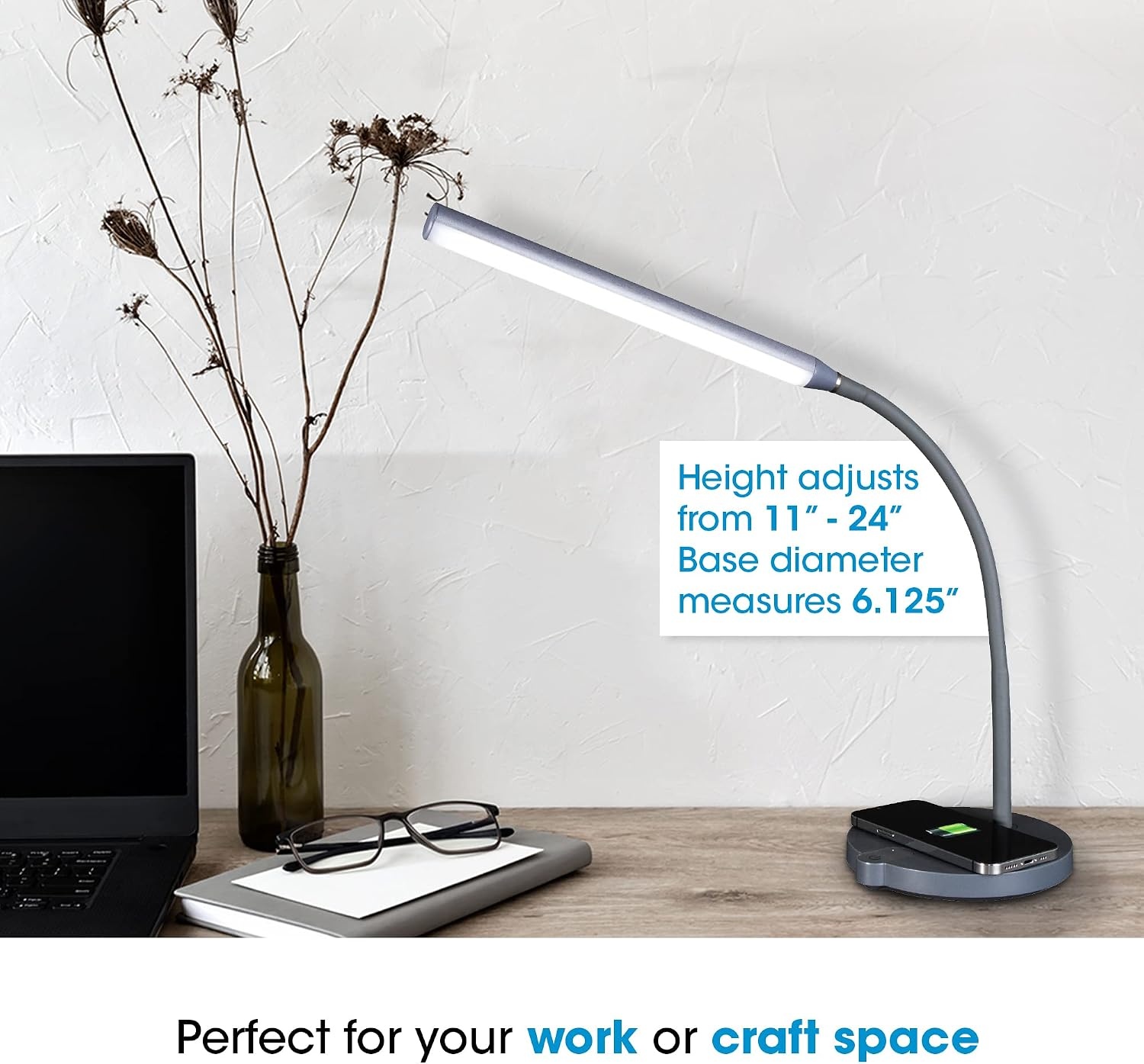 image:imageOttlite Stretch LED Desk Lamp with Wireless Charging ClearSun LED Technology 3 Color Temperature Modes with Touch Sensitive Controls amp Flexible Gooseneck Arm for Home Office amp Dorms