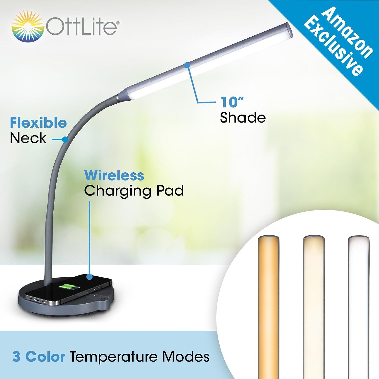 image:imageOttlite Stretch LED Desk Lamp with Wireless Charging ClearSun LED Technology 3 Color Temperature Modes with Touch Sensitive Controls amp Flexible Gooseneck Arm for Home Office amp Dorms