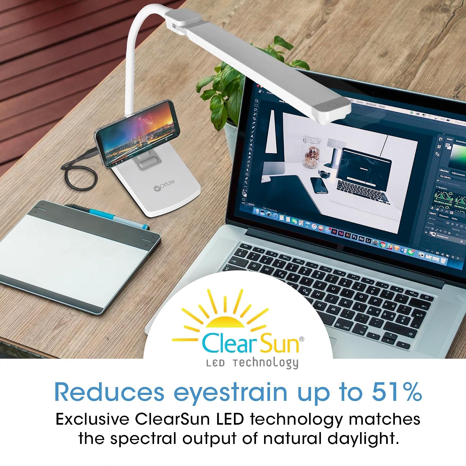 image:imageOttlite Swivel LED Desk Lamp with USB Charging and Stand ClearSun LED Technology Adjustable amp Flexible Neck Touch Switch Dimmable amp Integrated Phone Holder Desk Lamp for Work Study amp Reading