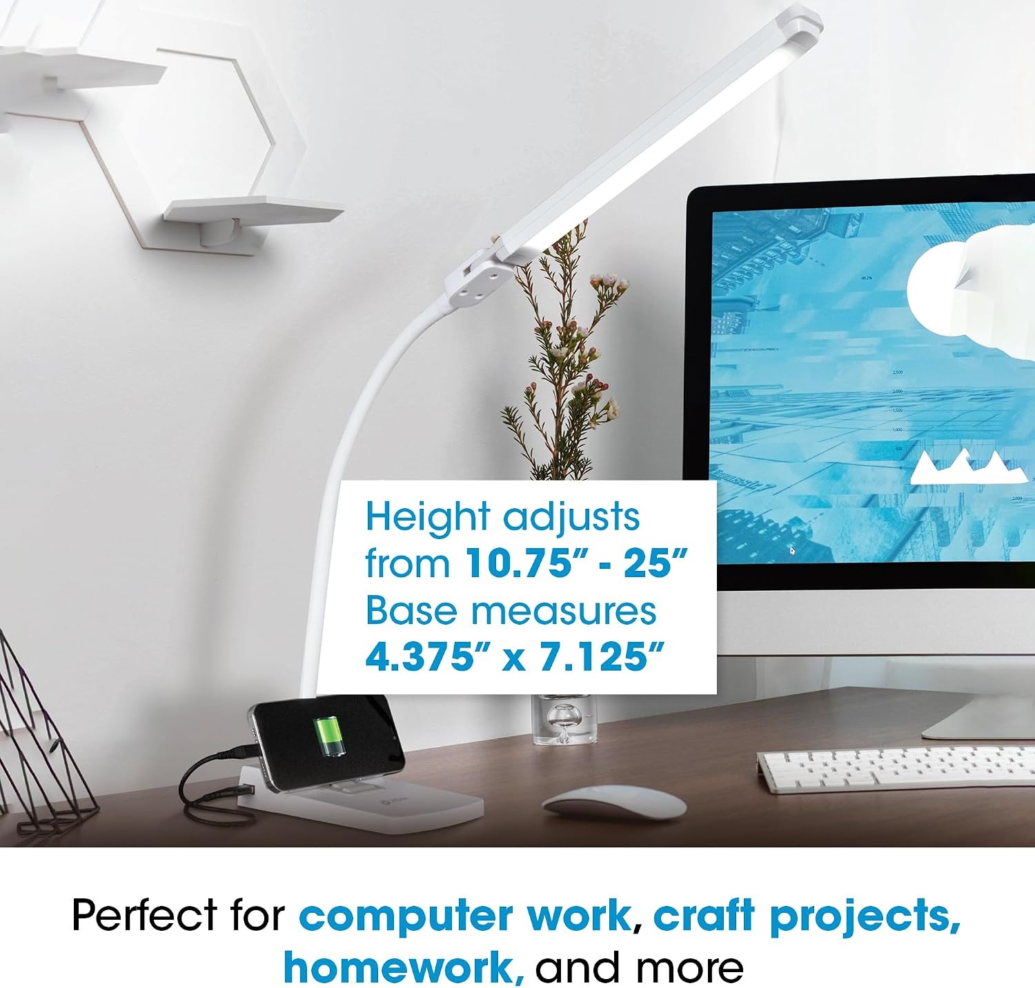 image:imageOttlite Swivel LED Desk Lamp with USB Charging and Stand ClearSun LED Technology Adjustable amp Flexible Neck Touch Switch Dimmable amp Integrated Phone Holder Desk Lamp for Work Study amp Reading