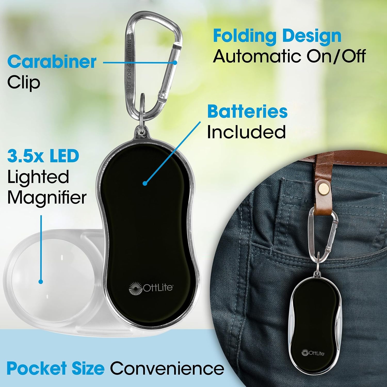 image:imagePocket LED Magnifier wCarabiner Clip Light Blue RetailBlack