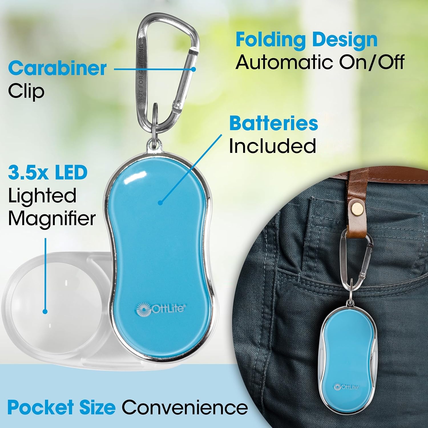 image:imagePocket LED Magnifier wCarabiner Clip Light Blue RetailLight Blue