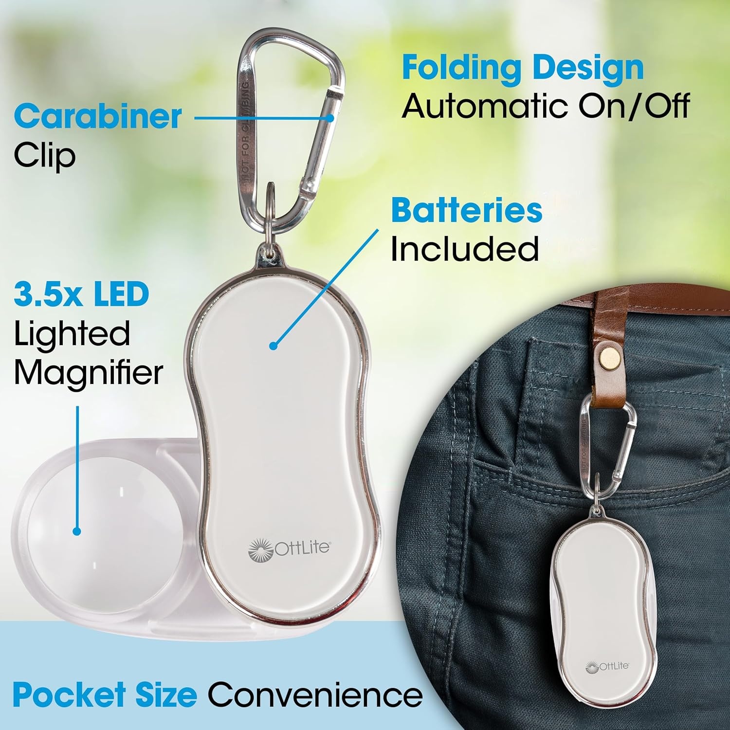image:imagePocket LED Magnifier wCarabiner Clip Light Blue RetailWhite