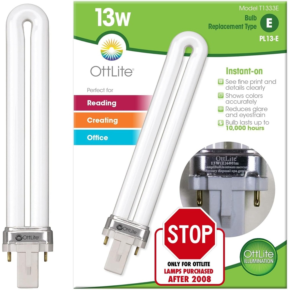 image:imageOttLite 13W Replacement Tube ONLY 13W Lamps Purchased After 2008 Electronic Ballast Bulb Compact Fluorescent Light Replacement Type E Bulb
