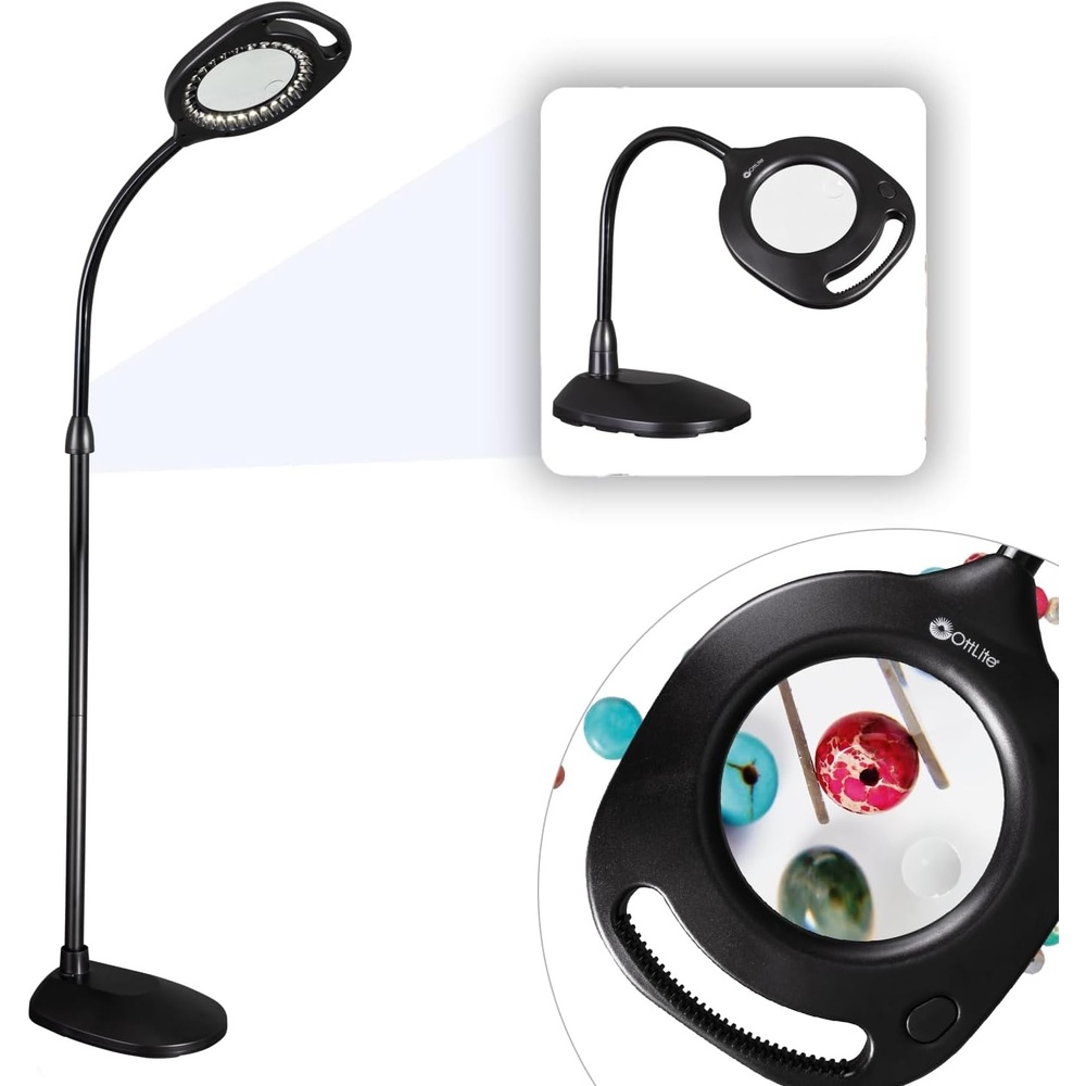 image:imageOttLite 2in1 LED Magnifier Floor amp Table Light Clearsun Silver RetailBlack ClearSun