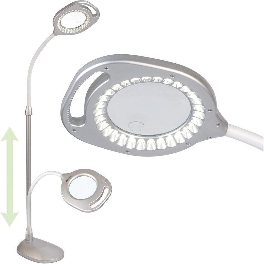 image:imageOttLite 2in1 LED Magnifier Floor amp Table Light Clearsun Silver RetailSilver