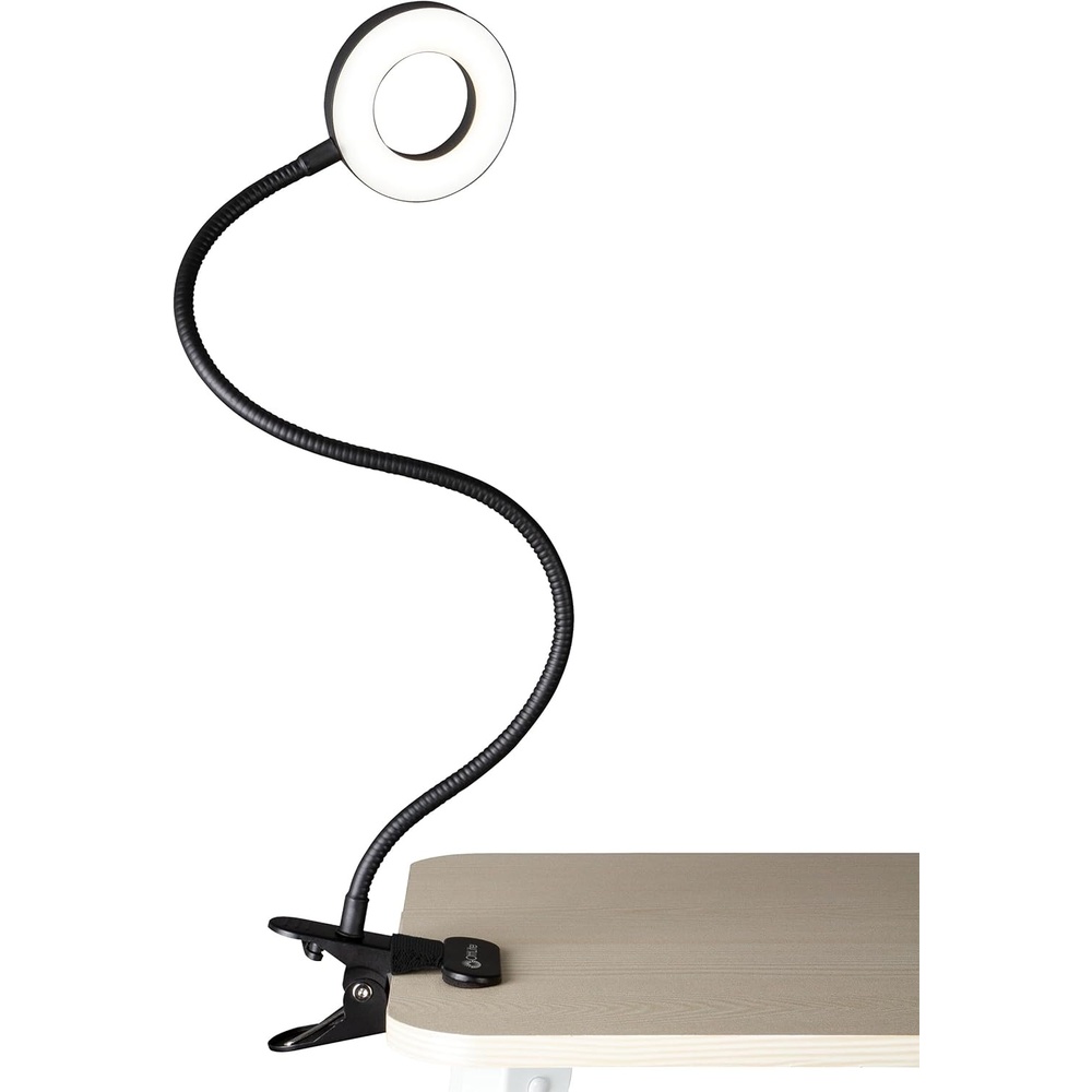 image:imageOttLite Capture ClipOn LED Desk Lamp and Ring Light for Desk Use for Reading Selfie for Computer ClearSun LED Technology Dimmable with 3 Color ModesBlack ClipOn Light