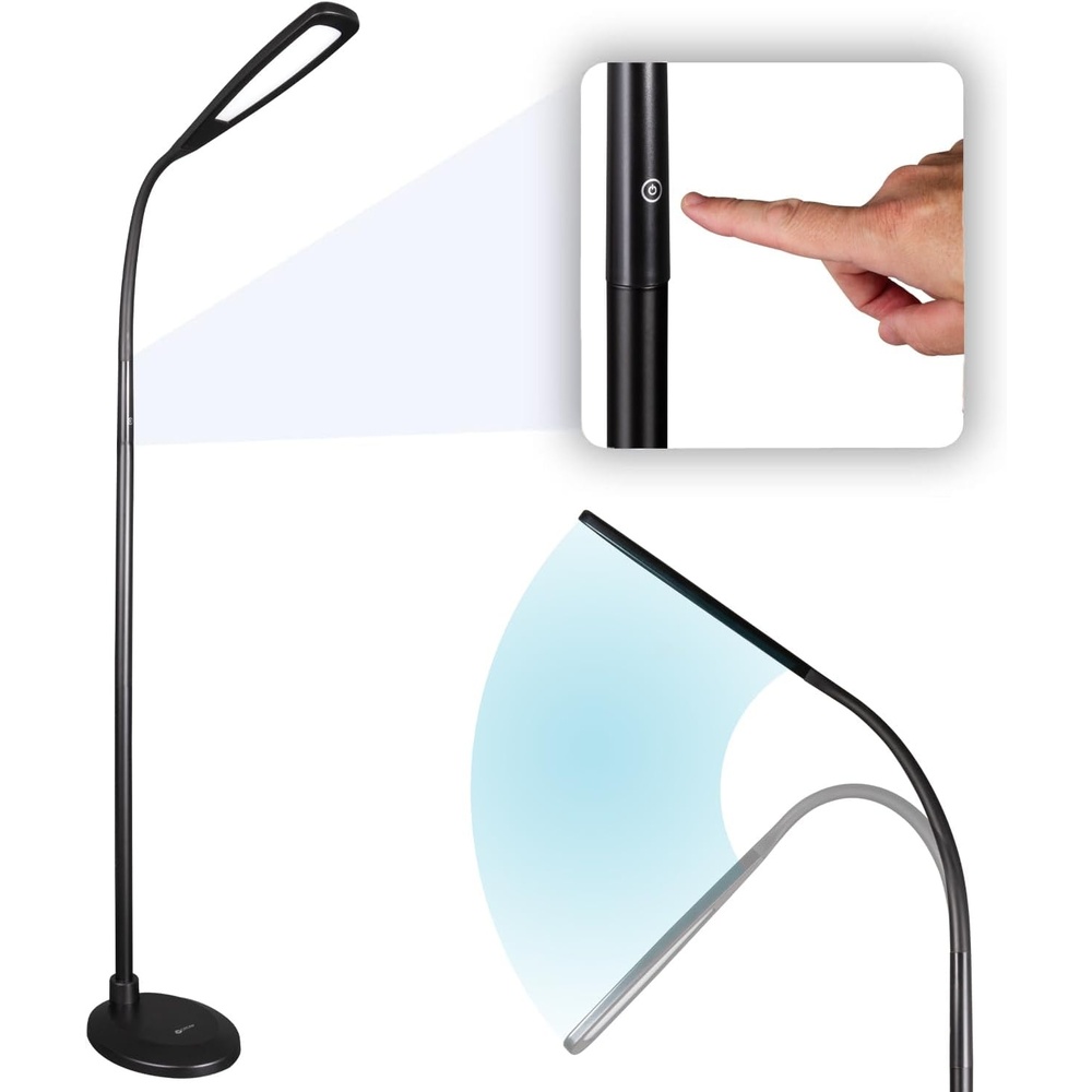 image:imageOttLite ClearSun Flex LED Floor Lamp with LED Technology Touch Activated Controls Adjustable Neck Smart Memory Feature Great for Office Home Dorm Bedroom College amp Living RoomBlack