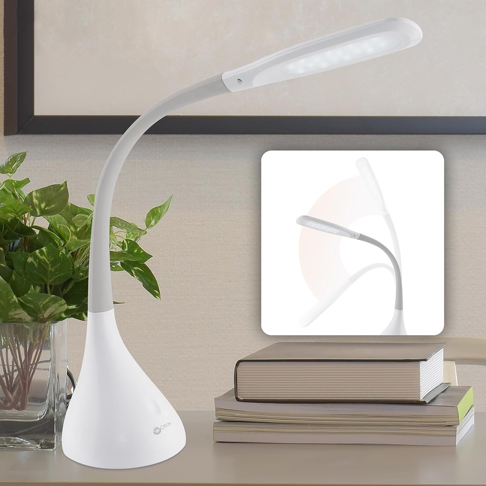 image:imageOttLite Creative Curves LED Desk Lamp with Adjustable Neck  Dimmable with 4 Brightness Settings amp Energy Efficient Natural Daylight LEDs for Home Office Computer Desk amp DormsWhiteGrey