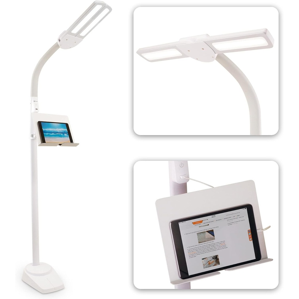 image:imageOttLite Dual Shade LED Standing Floor Lamp with Adjustable Stand  Wide Range of Illumination with Builtin 21A USB Charging Port and Flexible Neck  4 Brightness Settings for Reading amp StudyingWhite