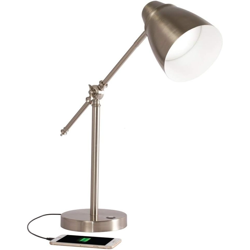 image:imageOttLite Harmonize LED Desk Lamp 21A USB Charging Port 3 Brightness Settings Brushed Nickel