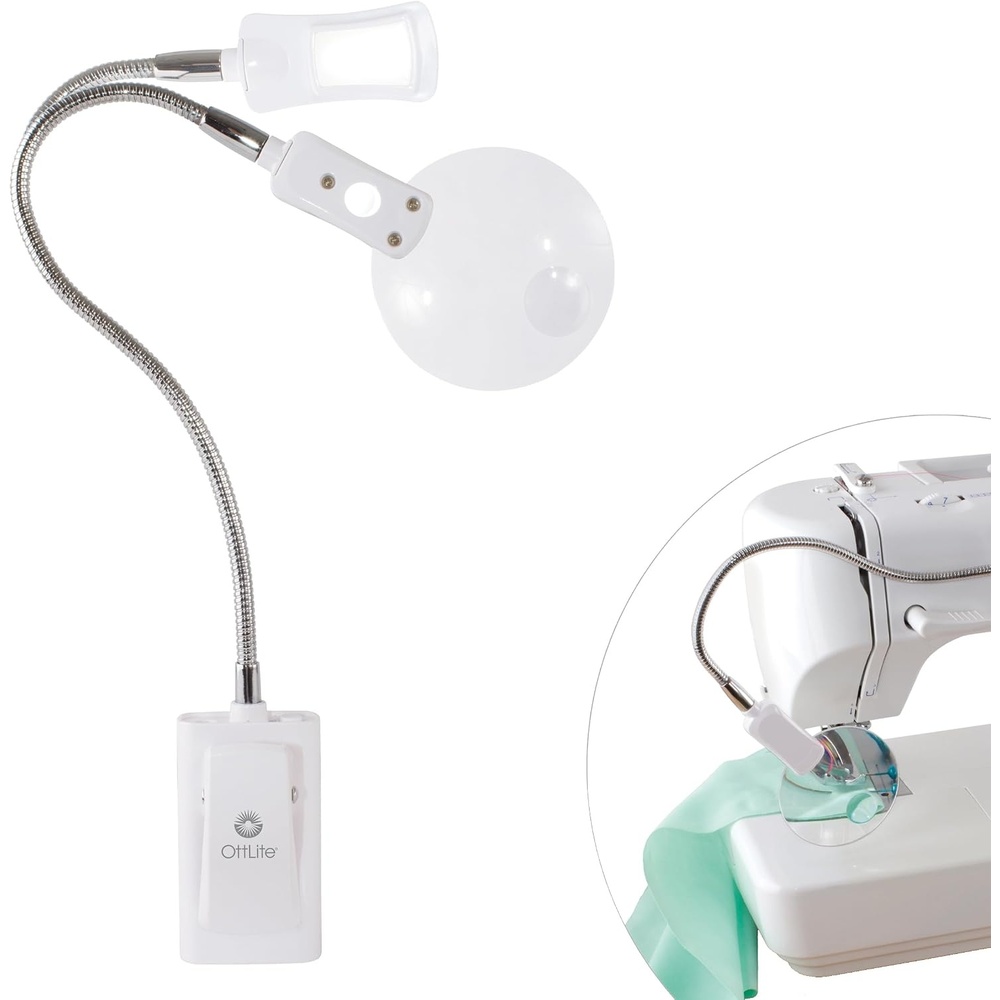 image:imageOttLite LED 2 in 1 Sewing Machine Light  Clip Lamp Sewing Machine Lamp  Lighted 3X Optical Grade Magnifier 5X Spot Viewer  Great for Home Workshop BlueWhite