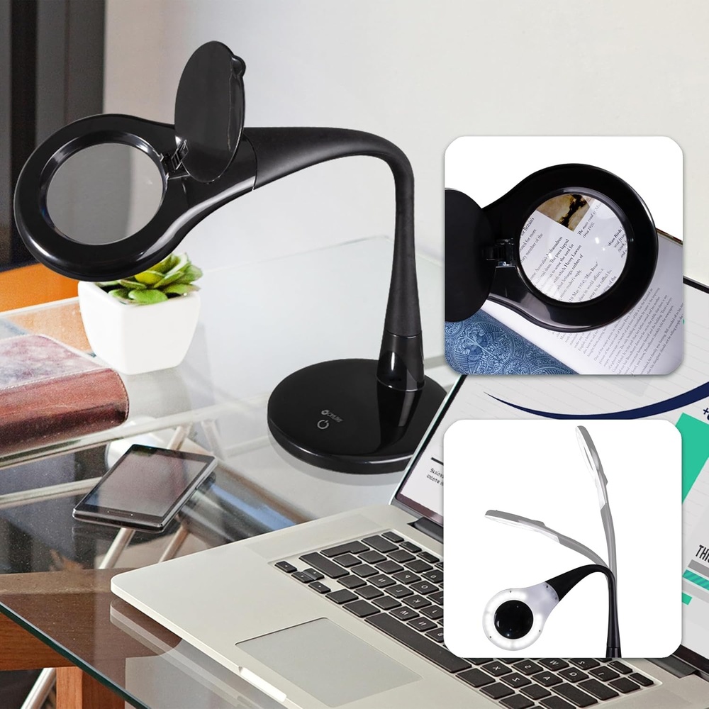 image:imageOttLite LED Desk Lamp with Adjustable Magnifier Prevention Series Designed to Reduce Eyestrain Adjustable Flexible Neck 4 Brightness Settings amp Touch Controls Crafting Reading amp StudyingBlack
