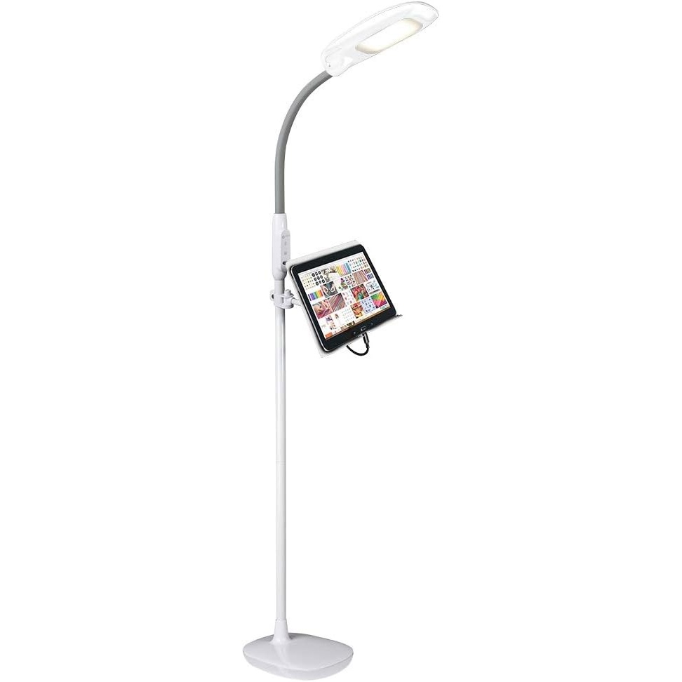 image:imageOttLite LED Floor Lamp with USB Charging Port amp Tablet Stand ClearSun LED Technology 4 Brightness Settings amp 3 Color Temperature Modes Touch Activated Controls for Home Reading amp DormsWhite