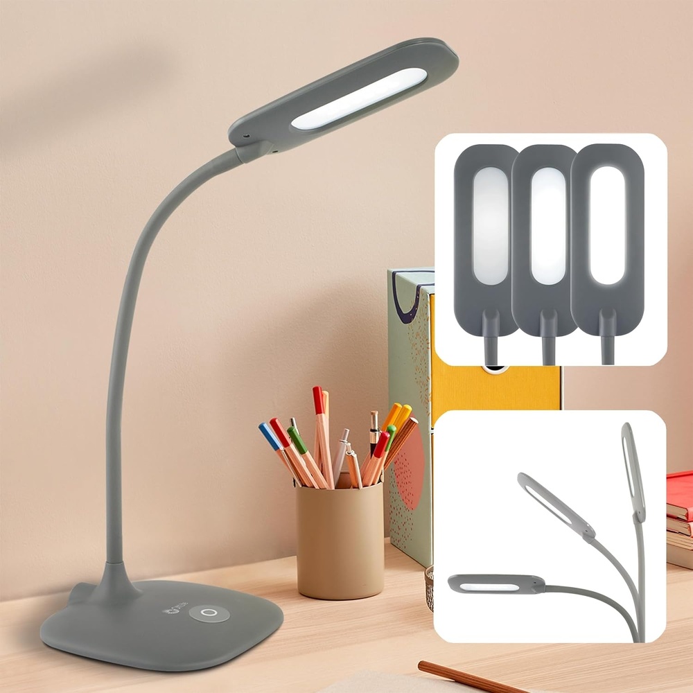 image:imageOttLite LED Soft Touch Desk Lamp 3 Brightness Settings with Energy Efficient Natural Daylight LEDs Adjustable Flexible Neck amp Touch Controls for Tabletops Home Office Computer Desk amp DormsDark Grey
