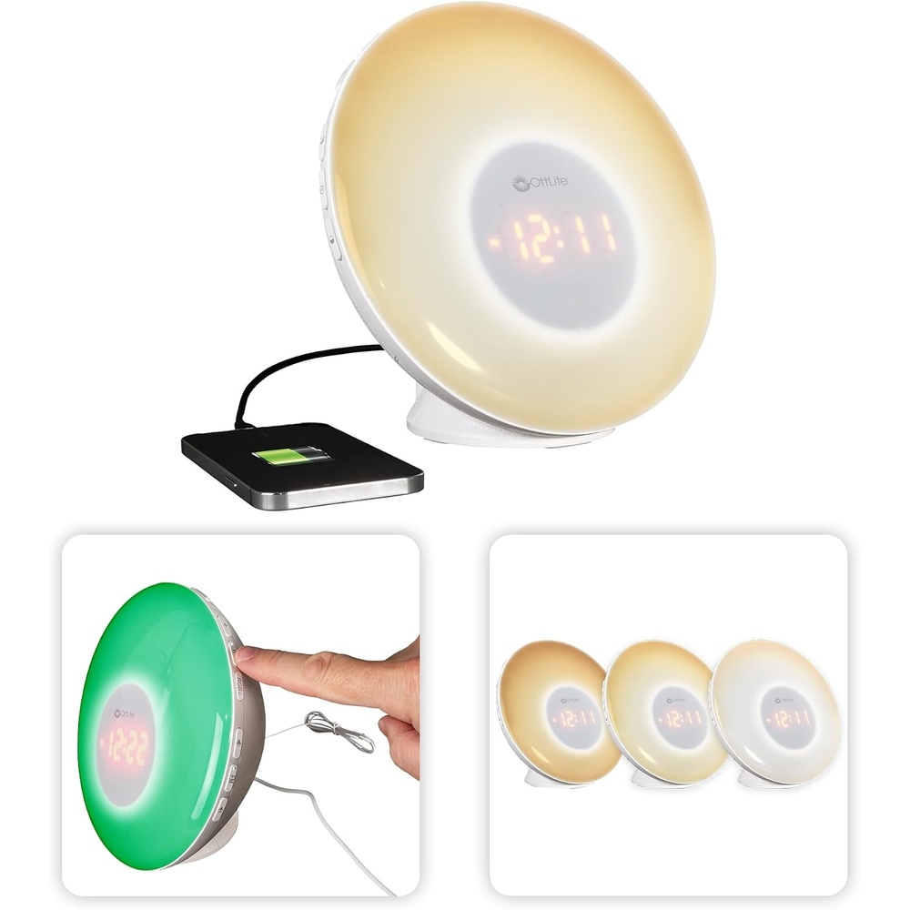 image:imageOttLite Wake Up Light with White Noise Sound Machine Color Changing Sunrise Simulation 7 Wake Up Sounds Snooze Function Smart Alarm Clock for Heavy Sleepers Sunlight Lamp with USB Charging Port