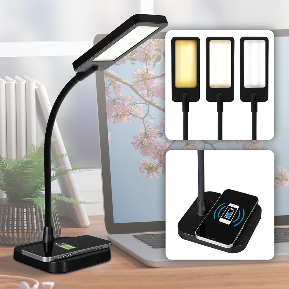 image:imageOttlite ClearSun LED Desk Lamp with Wireless Charging 3 Color Temperature Modes Flexible Gooseneck Task Lamp for Home Reading Office amp College Dorms