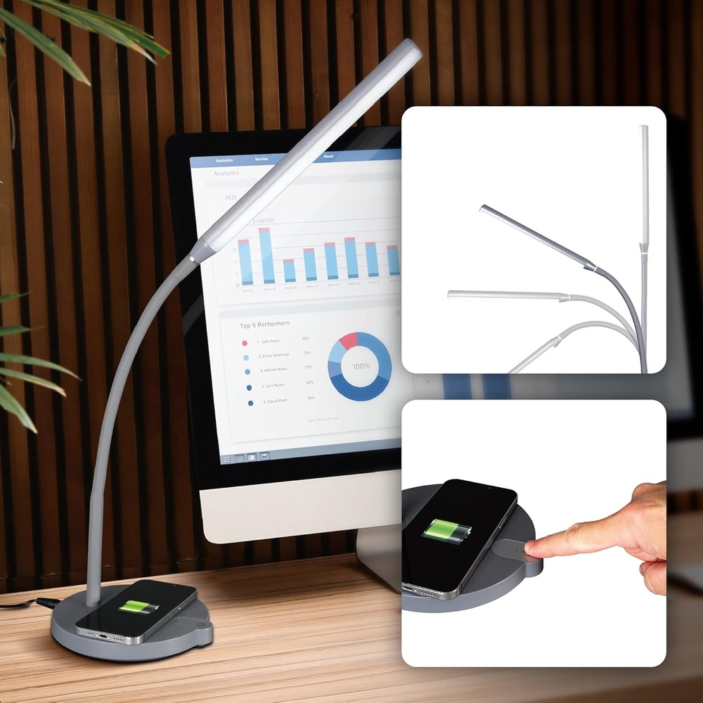 image:imageOttlite Stretch LED Desk Lamp with Wireless Charging  ClearSun LED Technology 3 Color Temperature Modes with Touch Sensitive Controls amp Flexible Gooseneck Arm for Home Office amp Dorms