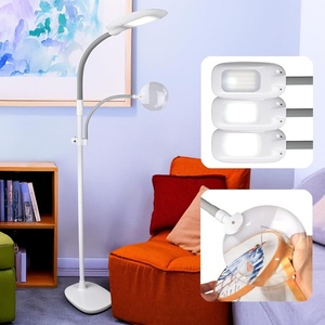 OttLite 18w EasyView Standing Floor Lamp with Optical Grade 3X Magnifier Attachment Arm & Flexible Neck – Wide Wing Shade with Modern Design for Crafting, Work, Office, Dorm Room, Sewing & Reading(LED White)