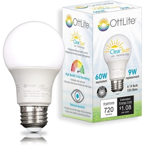 OttLite ClearSun 9W Edison-Base LED Bulb, 60W Equivalent, Full Spectrum Natural Daylight, E26 Base, 95+ Color Rendering Index, Dimmable LED Light Bulb Replacement