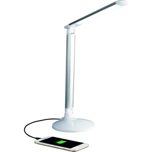 OttLite Command LED Desk Lamp with Voice Assist – White, Google Home and Amazon Alexa Compatible, USB Charging Port